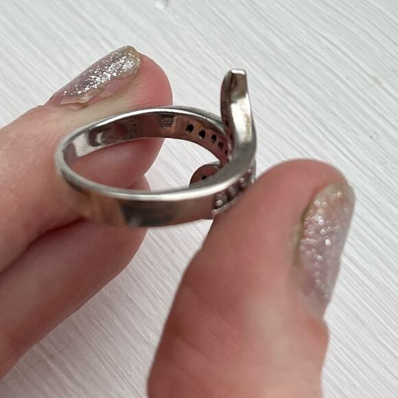 Vintage 90s Sparkling Sterling Silver Art Deco statement Black and white Ring - Picture 4 of 6